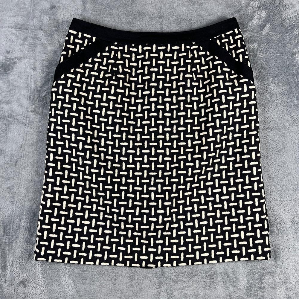 Talbots Straight & Pencil Skirt Womens 10 Petite Black White Geometric Back Slit